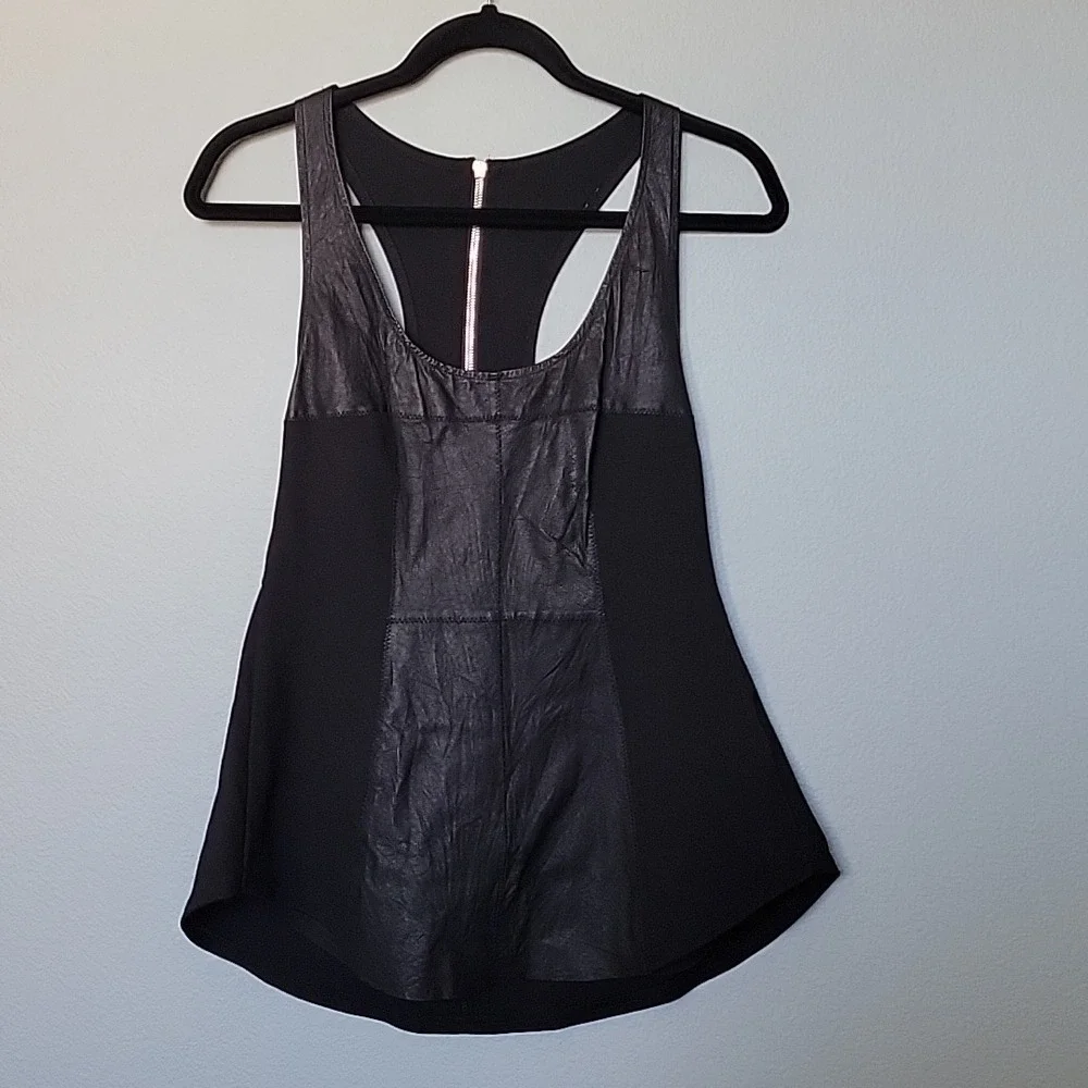 Illia NWT Biker Whimsigoth Mobwife Edgy Matrix Black Leather Inset Tank Top 8 - Picture 2 of 8